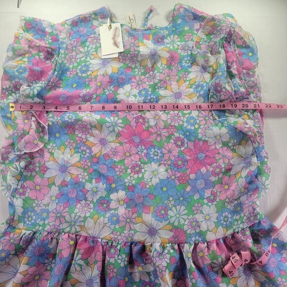 Jessica Simpson Floral Ruffle Sleeveless Keyhole Peplum Hem Sheer Top Size S - Picture 8 of 10